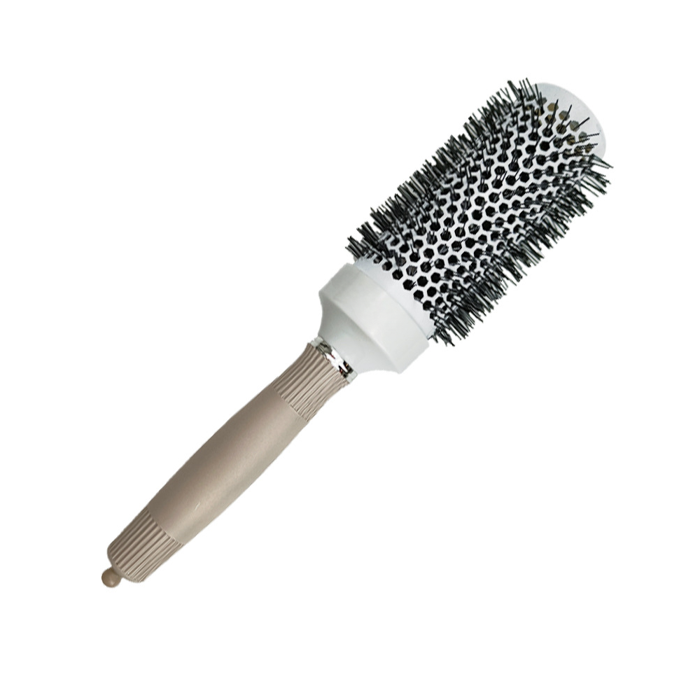 (Khaki handle 53mm) 6-size hair brush Nano hair brush thermal ceramic ion round barrel comb Hairdresser