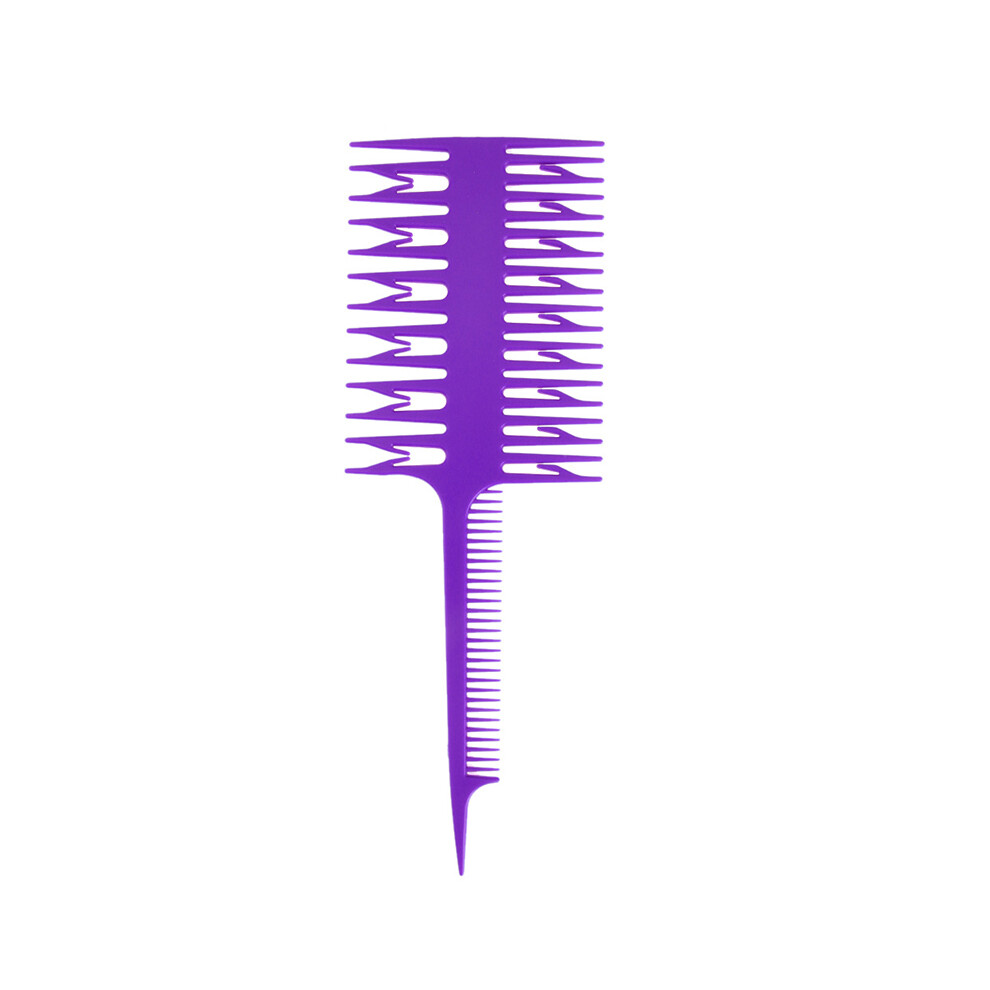 (Purple)Professional Hair Comb Hair Dye Highlight Hair Brush Fish Wide Tooth Zone Comb Barber