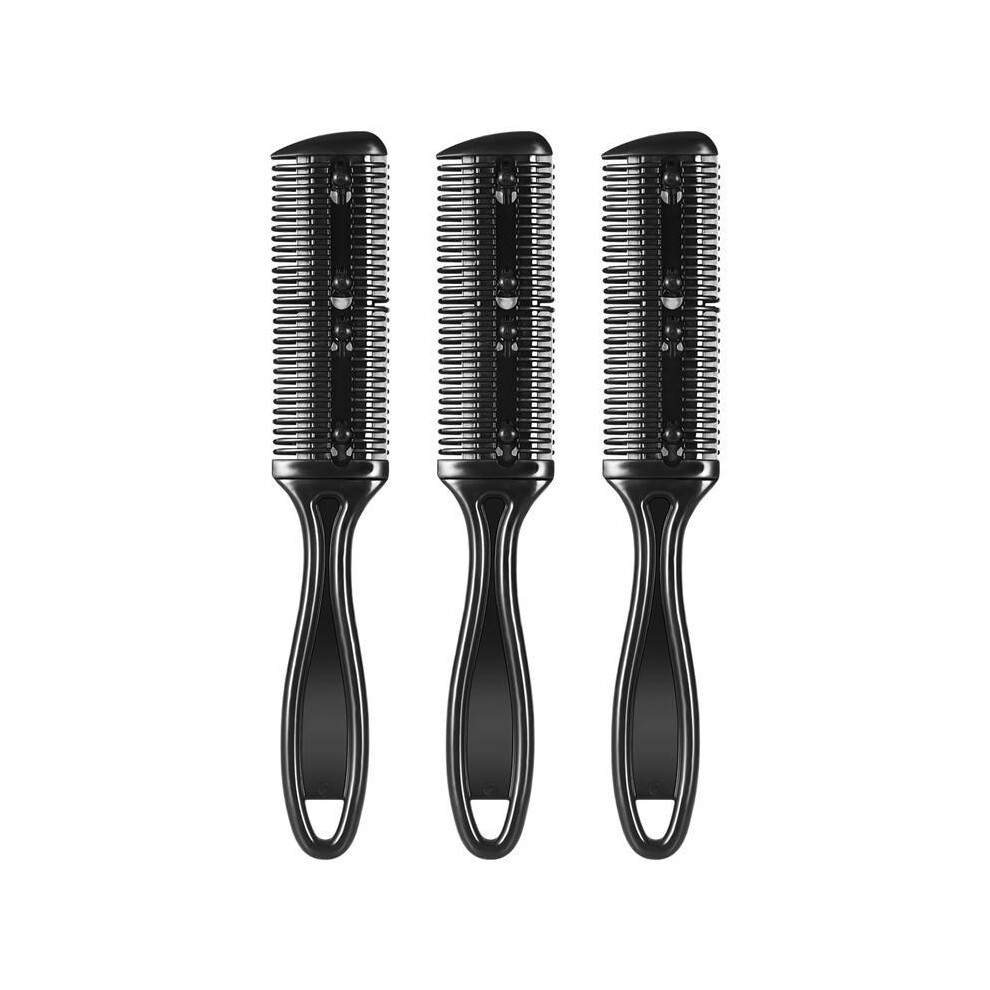 (Black 3pcs) Razor Comb Clipper Double Cut Thinning Styler Side Scissors Tool Professional