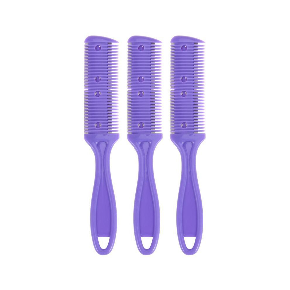 (Purple 3pcs) Razor Comb Clipper Double Cut Thinning Styler Side Scissors Tool Professional