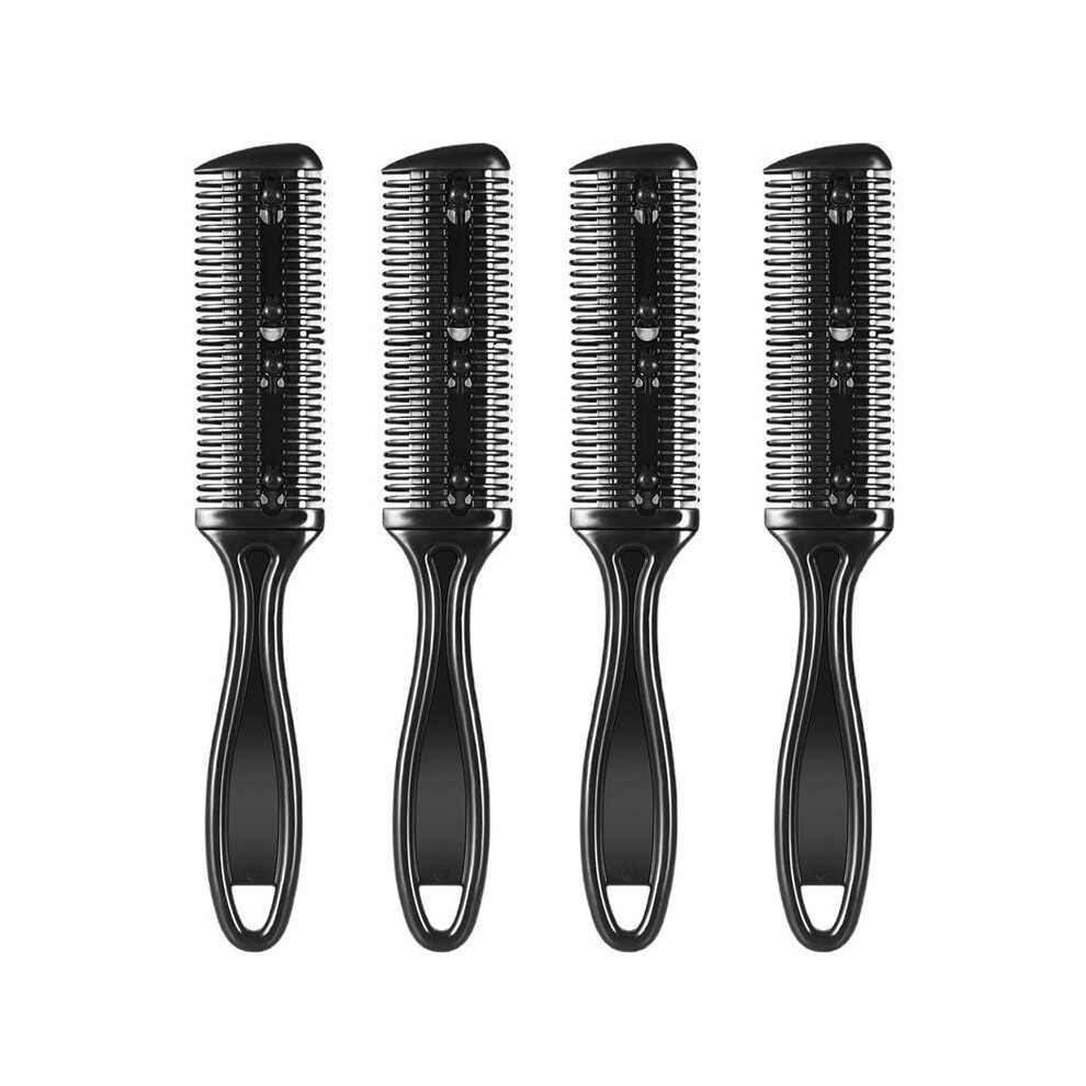 (Black 4pcs) Razor Comb Clipper Double Cut Thinning Styler Side Scissors Tool Professional