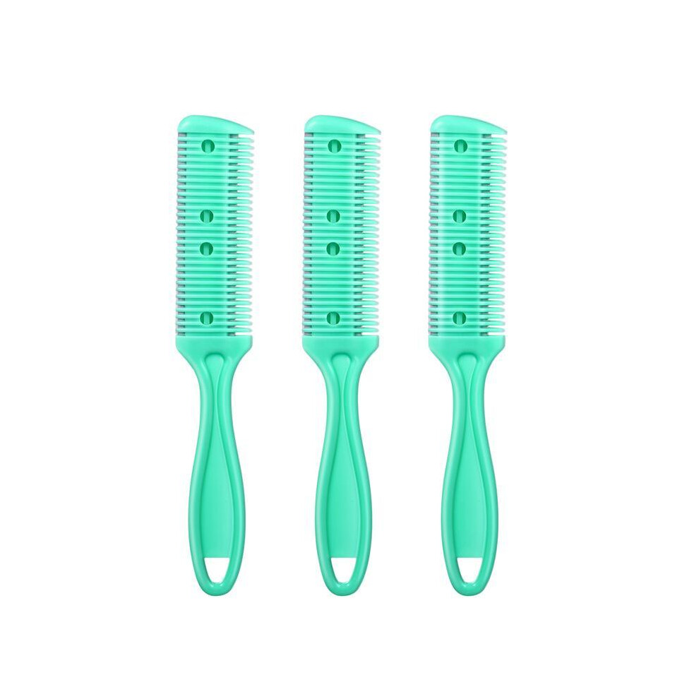 (Green 3 pcs) Razor Comb Clipper Double Cut Thinning Styler Side Scissors Tool Professional