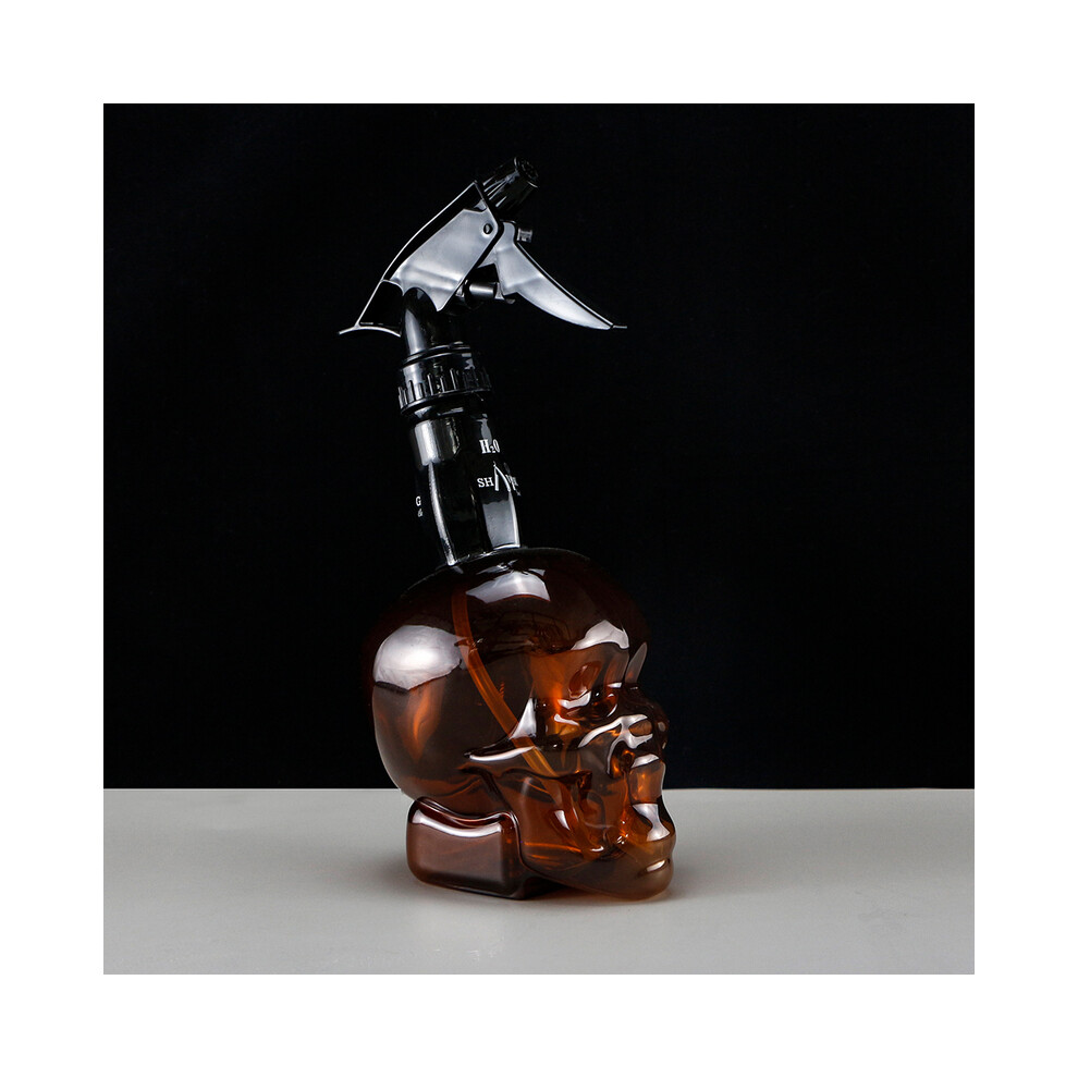 (Brown)Professional 500ml Hair Salon Spray Bottle Skull Head Design Barber Looking Can