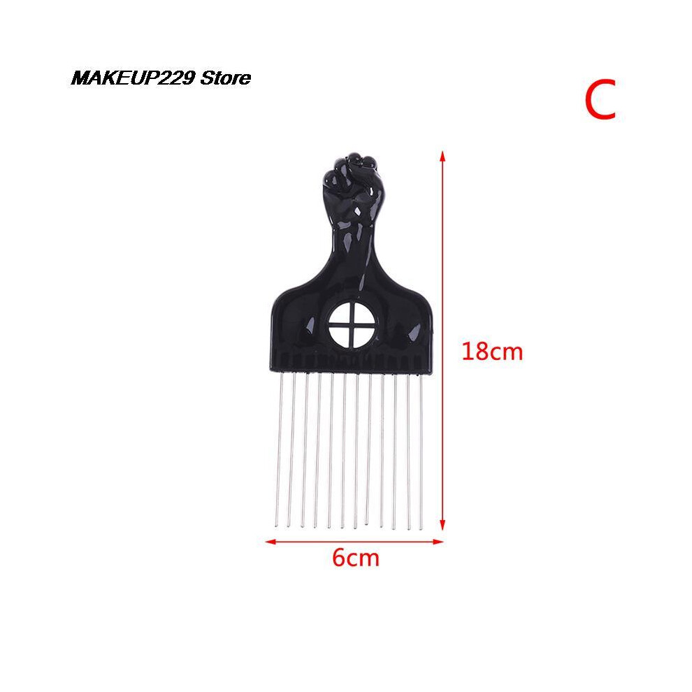 Black (C) Fist Afro Metal Comb African Hair Pick Comb Brush Salon Hairdressing Hair Styling Tool