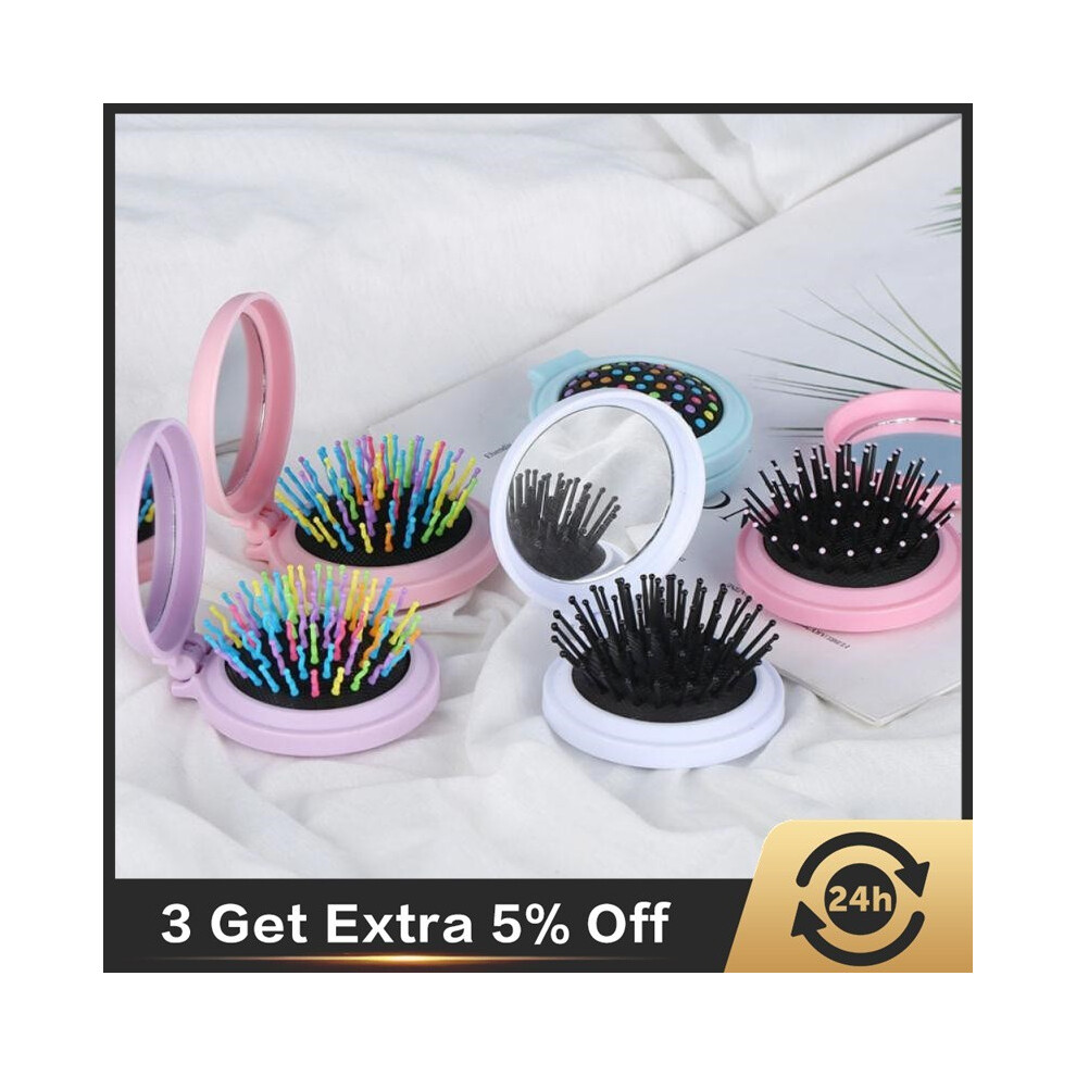 (1)1 pc Folding airbag comb with mirror Travel Clam hair brush Hair care Massage Relax Comb