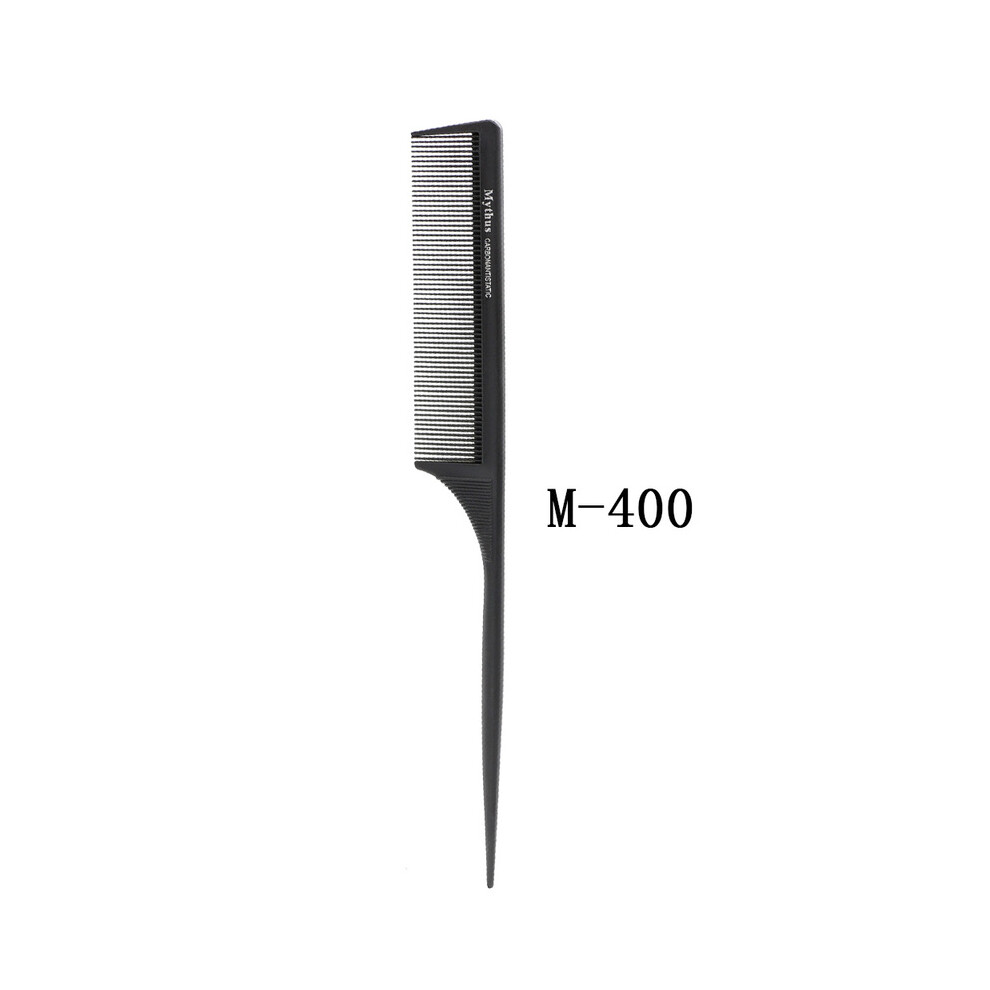 White (M-400)Mythus Hairdressing Carbon Comb For Hair Cutting Barber Antistatic Rat Tail Comb