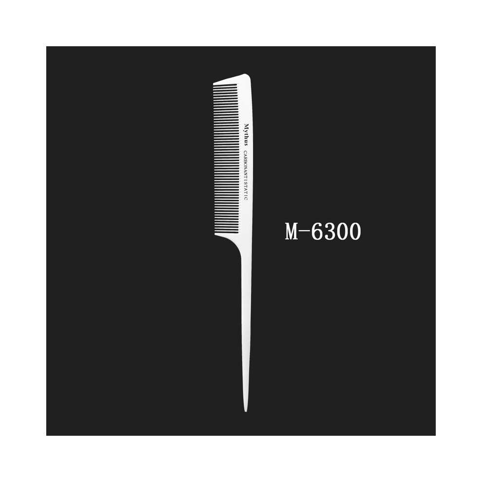 White (M-6300)Mythus Hairdressing Carbon Comb For Hair Cutting Barber Antistatic Rat Tail Comb