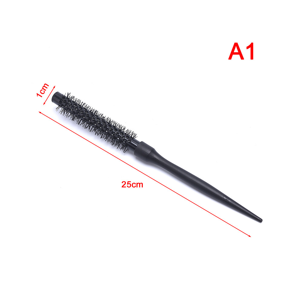 (A1) 1pc Black Curly Round Roller Hair Brush Nylon Professional Hair Salon Barber Hair Brush Hairdressing