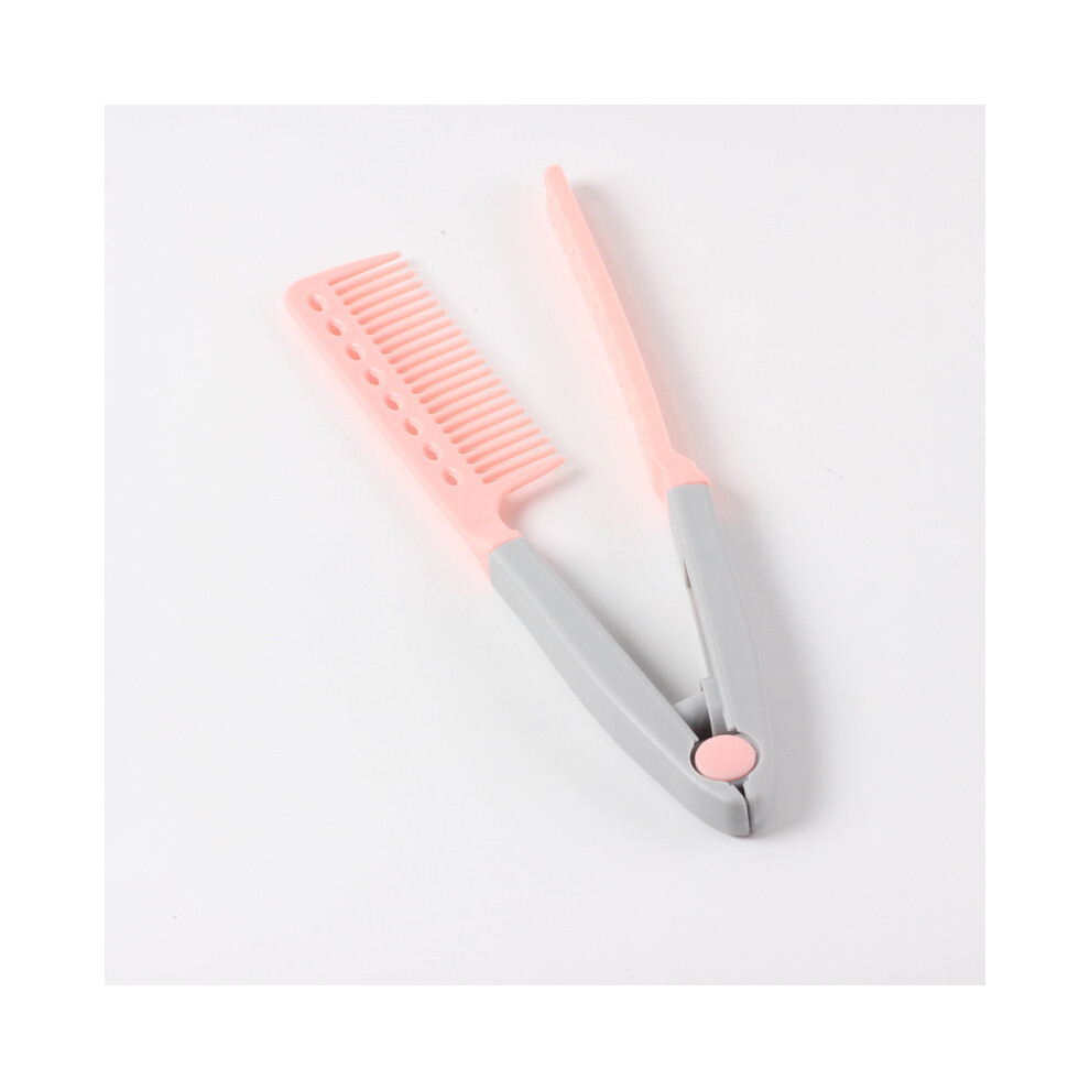 (Pink) V-Type Washable Foldable Hair Straightening Comb Comb Comb Hair