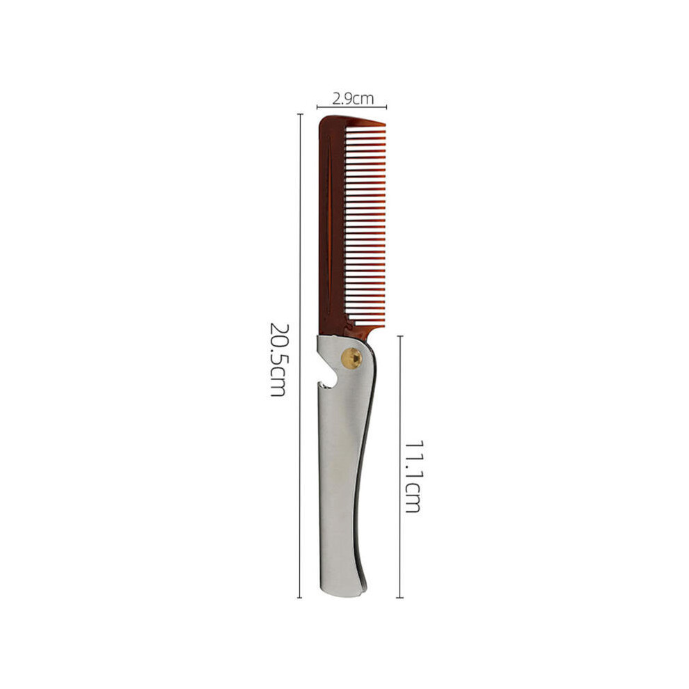 (H)Portable Vintage Oil Head Comb Barber Stainless Steel Handle Folding Wide Teeth Men's