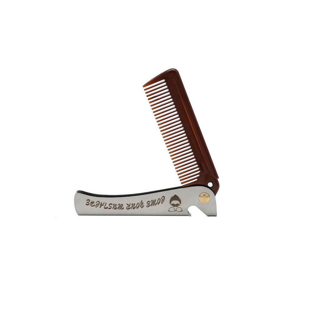 (F)Portable Vintage Oil Head Comb Barber Stainless Steel Handle Folding Wide Teeth Men's
