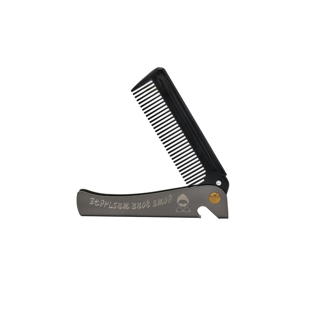 (E)Portable Vintage Oil Head Comb Barber Stainless Steel Handle Folding Wide Teeth Men's