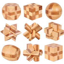 9 Pieces Wooden Brain Teaser, Brain Teaser Games, 3D IQ Puzzle Mi