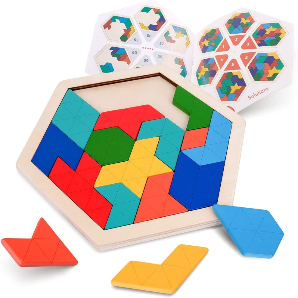 Wooden Hexagon Tangram Puzzle for Kids Adults - Geometric Shap-image-OPC-PH7Z6DG-NEW