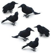 6 Pack Halloween Birds, Black Feathered Crows, Realistic Looking Halloween Decoration Birds