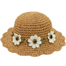 Girls Straw Hat Folding Sun Hat (Head Circumference 52cm) with Flower Decoration, Kids Summer Hat, Beach Hiking