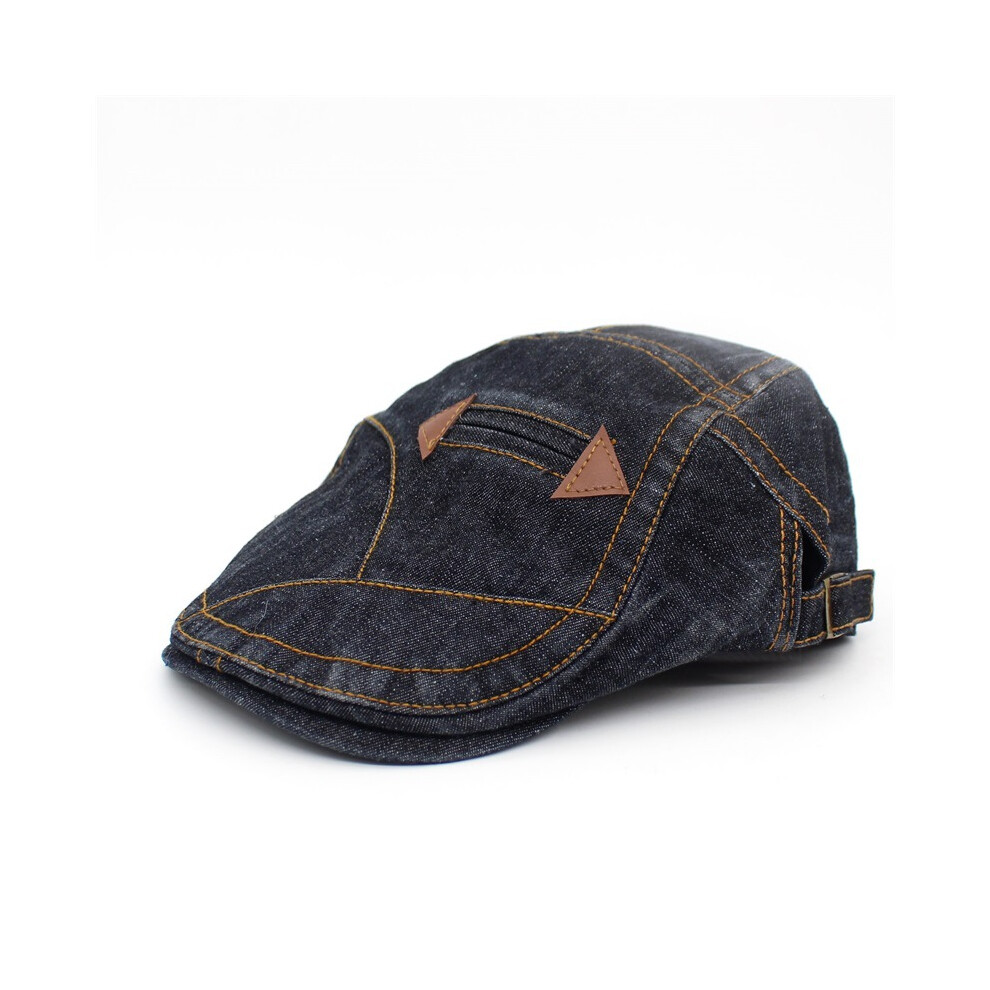 Distressed Denim Flat Cap Double Arrow Beret Men Women Sun Hat Worn Black-image-OPC-PH7Z8TS-NEW