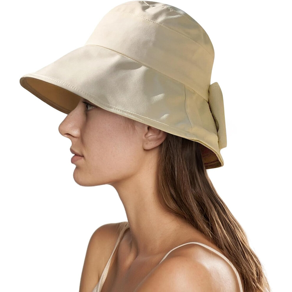 Beige, Women's Hat Summer Foldable Capeline Sun Hat Anti UV Cotto