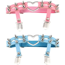 2pcs Pink and Blue Women Girl Sexy Leather Heart Garters Punk Rock Rivet Stud Leg Ring