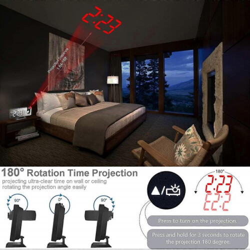 Projection Alarm Clock, LED Digital Alarm Clock with Mirror Surface, USB Charging Port 1