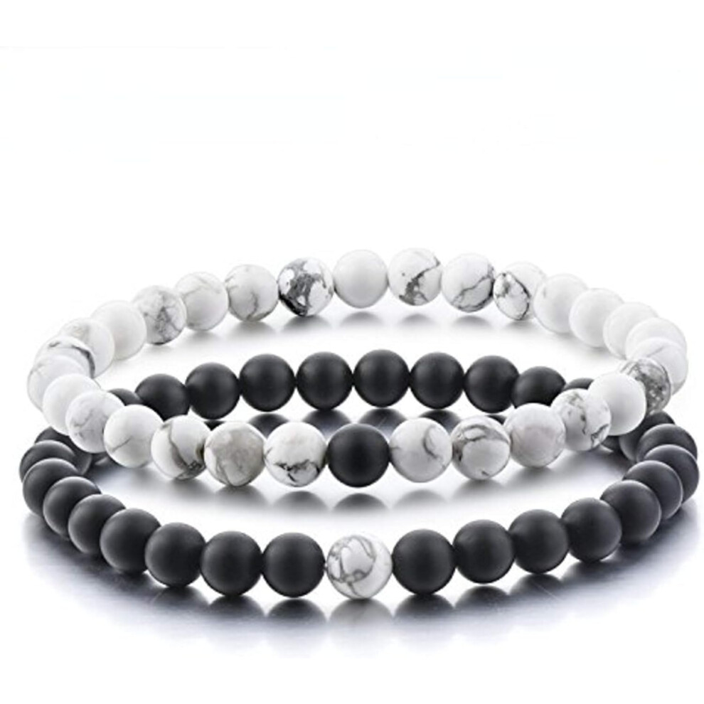 (20cm Noir & Blanc)Distance Bracelets de  | Fort élastique | Amitié Relation Couples Son Ses | Howlite Blanc Agate Onyx Noir-image-OPC-PH7ZCKQ-NEW