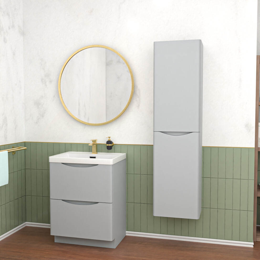 Nes Home Matte Grey 600mm Freestanding Vanity Unit & 400mm Tall Cabinet