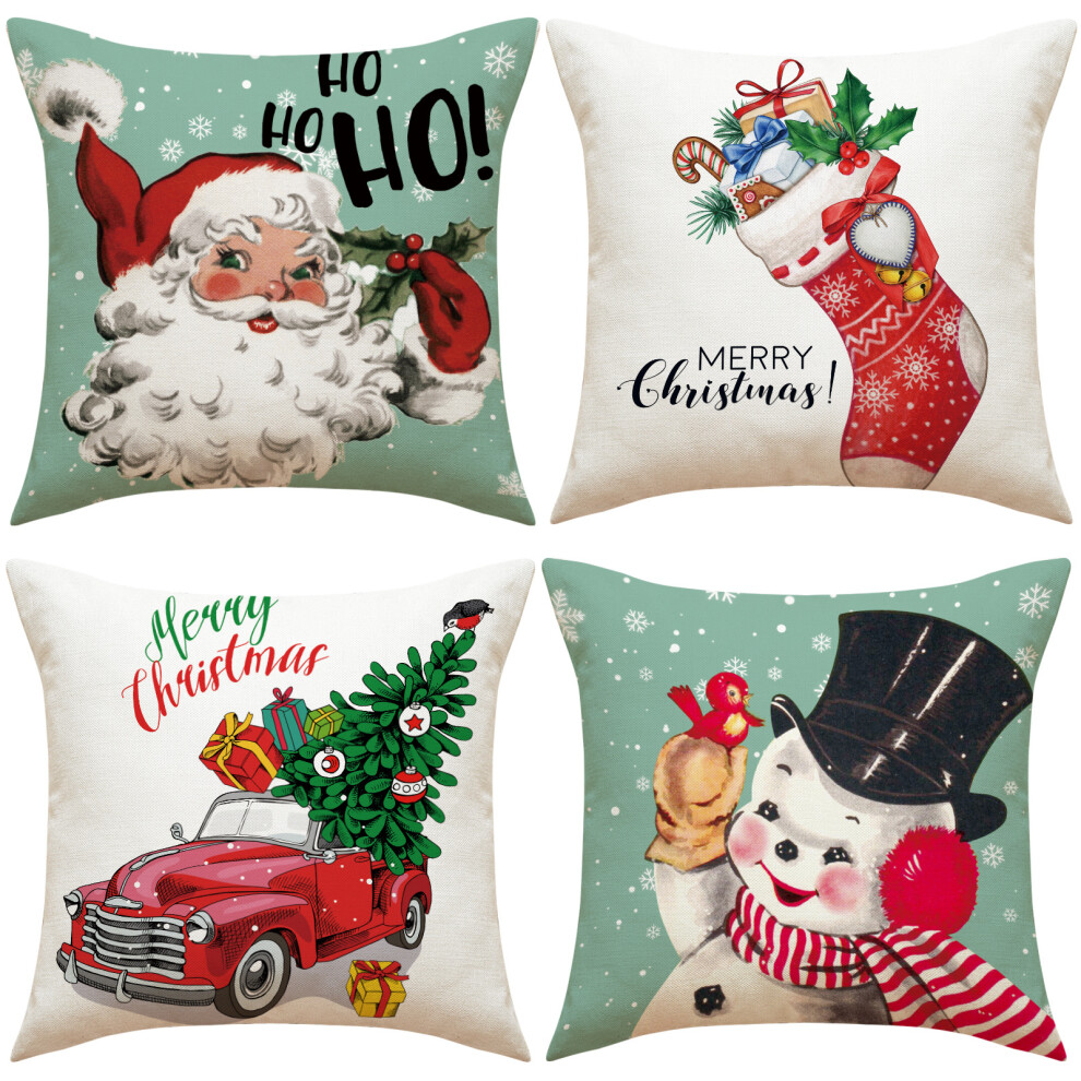 Set of 4 Christmas pillowcases, snowman, garden decoration, Merry Christmas pillowcases in cotton and linen, 45 x 45 cm-image-OPC-PH7ZDMR-NEW