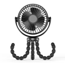 Battery Operated Stroller Fan Flexible Tripod Clip On Fan with 3 Speeds and Rotatable Handheld Personal Fan for Car Seat Crib Bike Treadmill (Black)