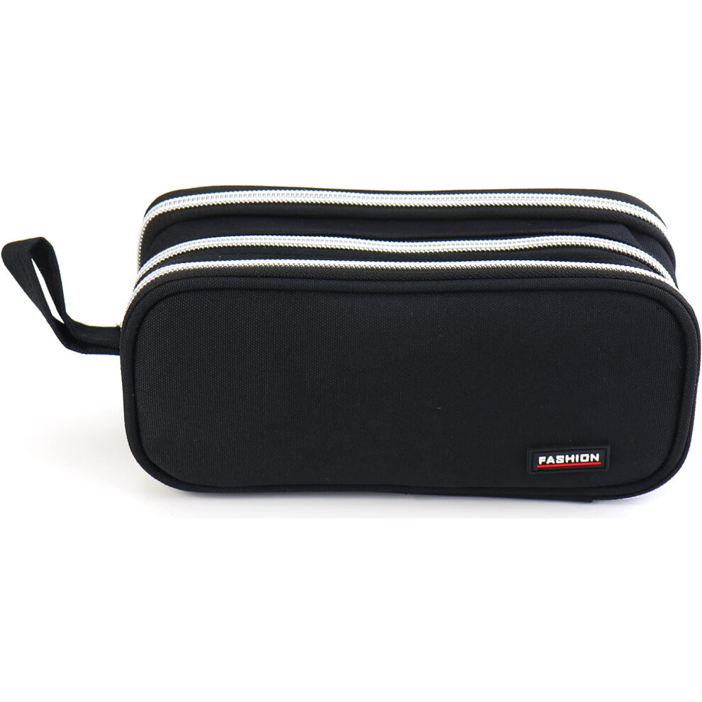 Black School Pencil Case Large Capacity Pencil Case 3 Compartments School Pencil Case Cosmetic Bag Student Boys Girls Teenagers