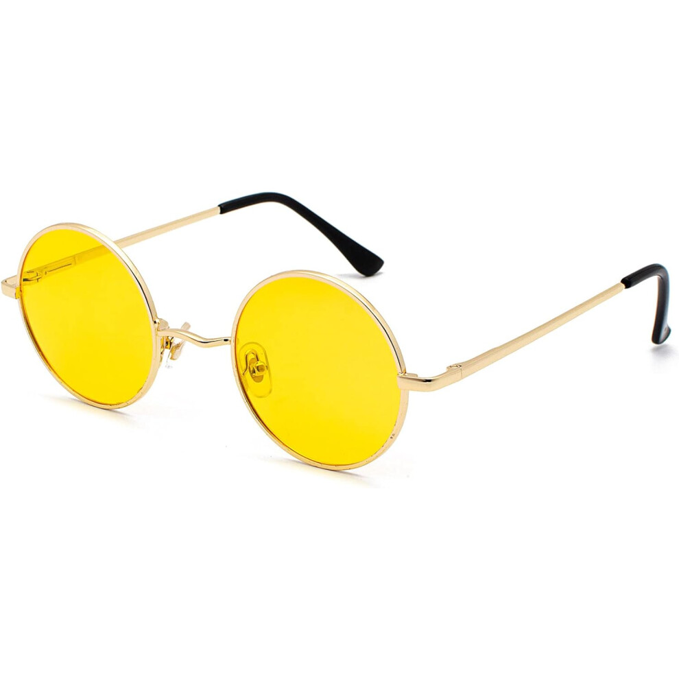 Yellow Gold Framed Classic Round Polarized UV400 With Lennon Style Vintage Metal Frame For Men And Women UV401 Protection Matte Frame-image-OPC-PH7ZNW5-NEW