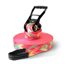 Slackline Set with 15, 25 or 35m length & 5cm width, "Zig Zag" design, including tree and ratchet protector & sports/carrying bag from Secoroco