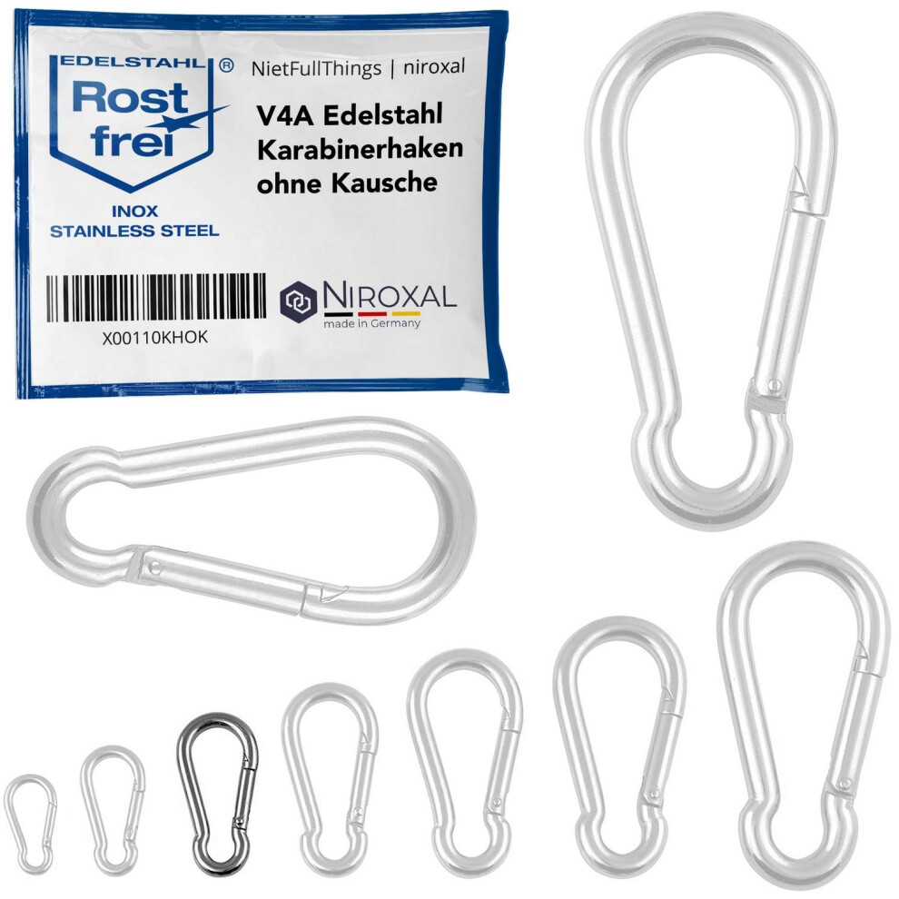 50 Pieces 5-mm Stainless Steel snap Hook Without Thimble Made of V4A Robust Shape Without Eye Breaking Load 650 kg snap-on Hooks fire Brigade-image-OPC-PH7ZVQK-NEW