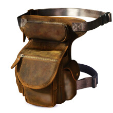 Le'aokuu Mens Genuine Leather Motorcycle Cycling Hip Bum Fanny Belt Waist Pack Drop Leg Thigh Messenger Bag 3109 (3109 A-Brown)