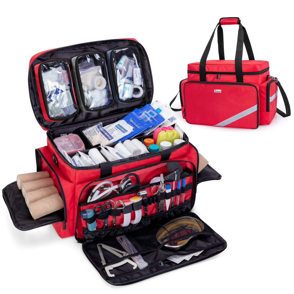 Trunab First Aid Bag Empty, Professional Medical Bag Emergency Responder Trauma Bag With Inner Dividers And Anti-Slip Bottom, Ideal For Emt, Ems,