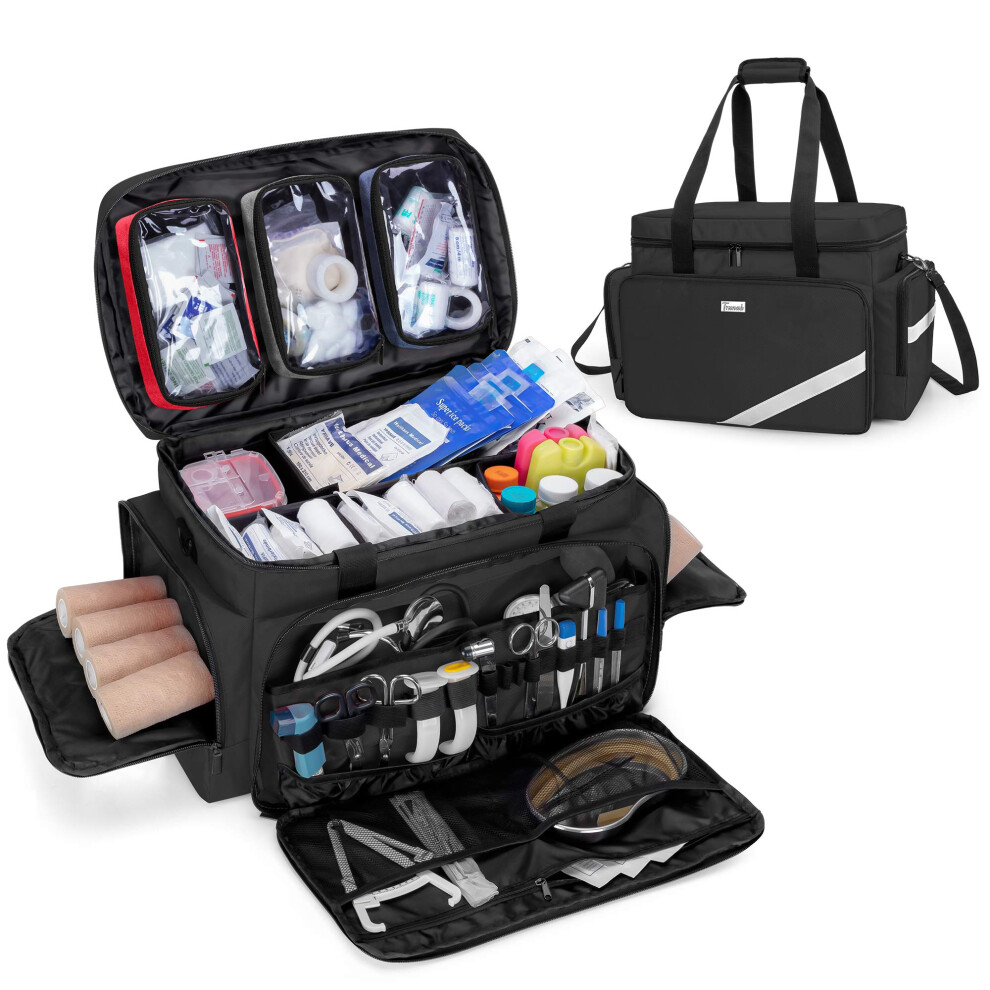 Trunab First Aid Bag Empty, Professional Medical Bag Emergency Responder Trauma Bag With Inner Dividers And Anti-Slip Bottom, Ideal For Emt, Ems,