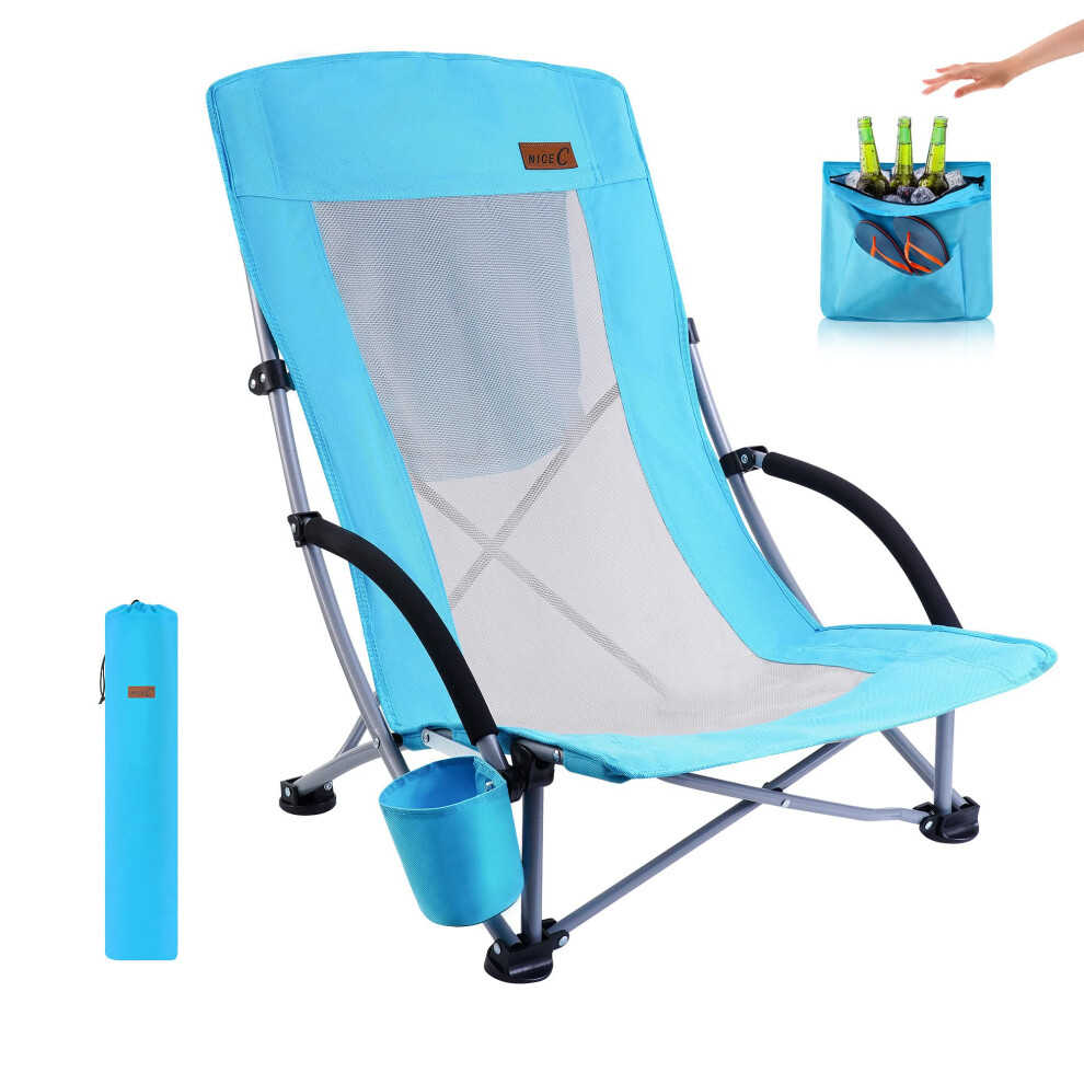 Nice C Beach Camping Chair, Folding Chair w/Cooler High Back, Ultralight Chair with Cup Holder & Carry Bag Compact & Heavy Duty Outdoor, Camping, BBQ,