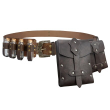 EpicCos 4 PCs Medieval Alchemy Belt Waist Pack Combo with Multiple Potion Bottles, Viking Rivet Belt Side Pouch for Cosplay (Brown B)