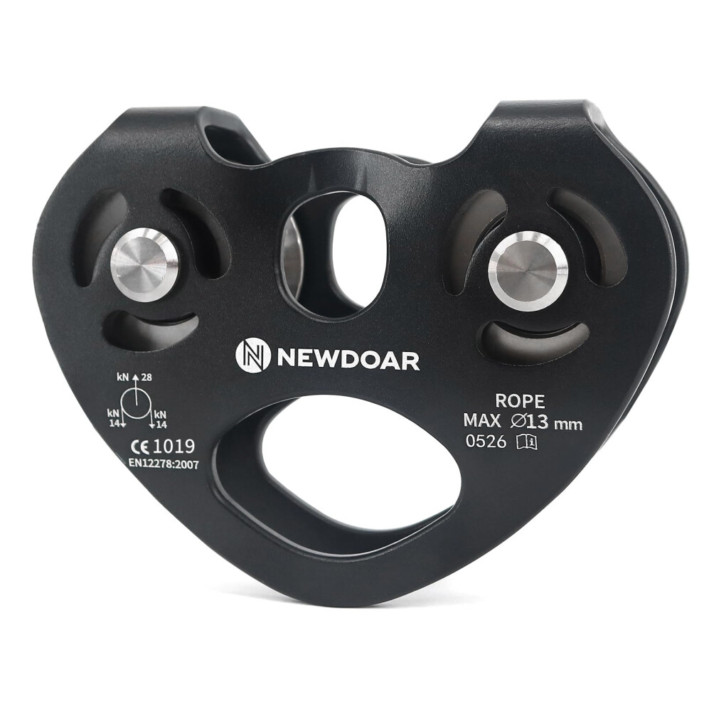 Newdoar Ce Certified 28Kn Tandem Double Speed Pulley Heart-Shaped Dual Pulley Zip Line Rescue Cable Trolley Up To 13 Mm Ropes For Climbing, Rescue 5051220229264