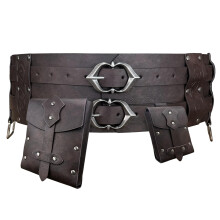 EpicCos 3PCs Medieval Fanny Pack Accessory Set, Renaissance Fanny Pack, Vintage Viking Wide Belt for LARP Events (Brown A)