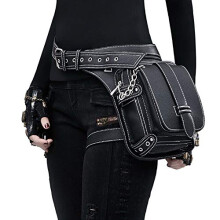 FiveloveTwo? Men Women Leather Multi-Functional Tactical Drop Leg Waist Bag Pack Hiking Camping Trekking Cycling Hip Belt Fanny Messenger Bag Black