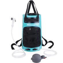 WILD HEART Camping Shower, 5.8 Gallons/22L Portable Camp Shower Bag with Upgraded Screw Lid, Water Level Window, Pressure Foot Pump, and Handy Nozzle,