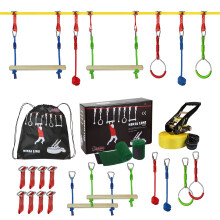 ALPIDEX Ninja Kids Slackline Obstacles Set Gymnastic Rings Rope Knots Swing Climbing Ladder Accessories Extendable Warrior Course, Stil:Basic