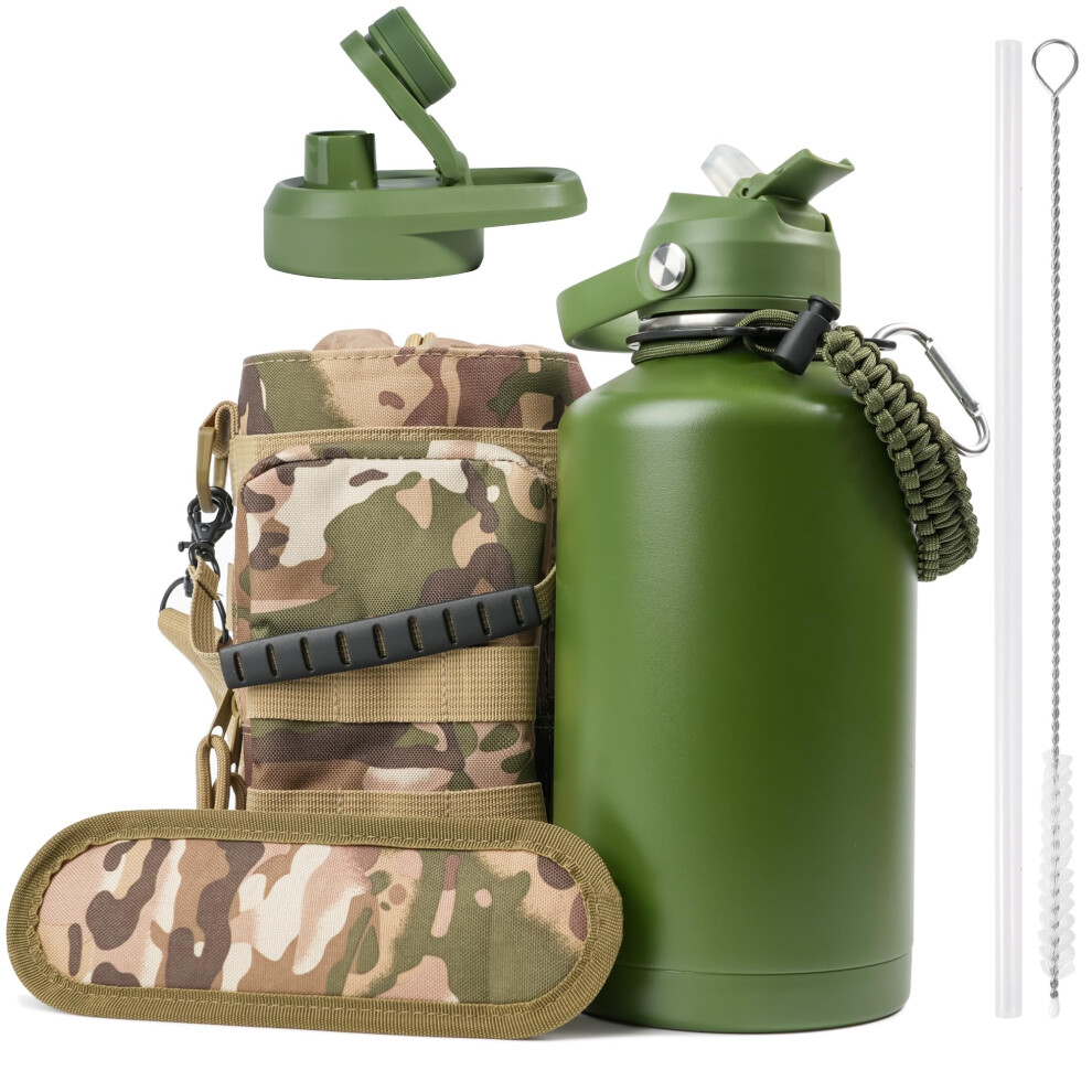 Kalawen Stainless Steel Sports Water Bottle - 1.89 Litre Large Water Bottle- Portable Oxford Cloth Storage Bag with Carrying Strap and Leak-Proof-image-OPC-PH7ZXFJ-NEW