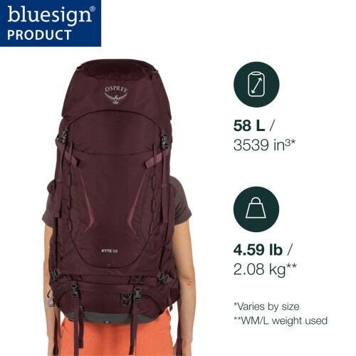 Osprey Europe Osprey Kyte 58 Womens Backpacking Backpack Elderberry Purple WXS/S 1