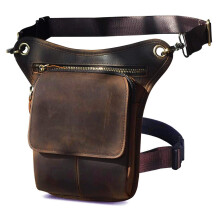 Le'aokuu Mens Genuine Leather Messenger Motorcycle Outdoor Hip Bum Fanny Belt Waist Pack Drop Leg Thigh Bag 211-1 (211-1 A1 Brown)