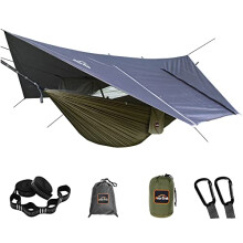 AnorTrek Camping Hammock with Mosquito Net and Rain Fly Tarp, Portable Double Hammock with Two Tree Straps, 210T Nylon Hammock and Waterproof Rain fly