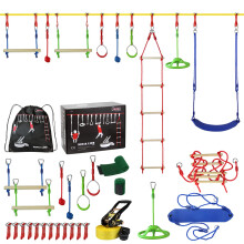 ALPIDEX Ninja Kids Slackline Obstacles Set Gymnastic Rings Rope Knots Swing Climbing Ladder Accessories Extendable Warrior Course, Stil:Max