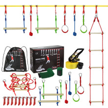 ALPIDEX Ninja Kids Slackline Obstacles Set Gymnastic Rings Rope Knots Swing Climbing Ladder Accessories Extendable Warrior Course, Stil:Fun