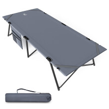 EVER ADVANCED Adult Camp Cot, Heavy Duty Folding Bed with Side Pocket, Portable Camping Bed for Outdoor Use, Loads 200KG, Grey