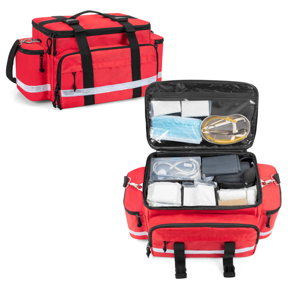 Damero Red Medical Supplies Bag - Empty First Responder Aid Bag With Detachable Dividers And Top Buckles, Ideal For Trauma, Home Health, Nurse,